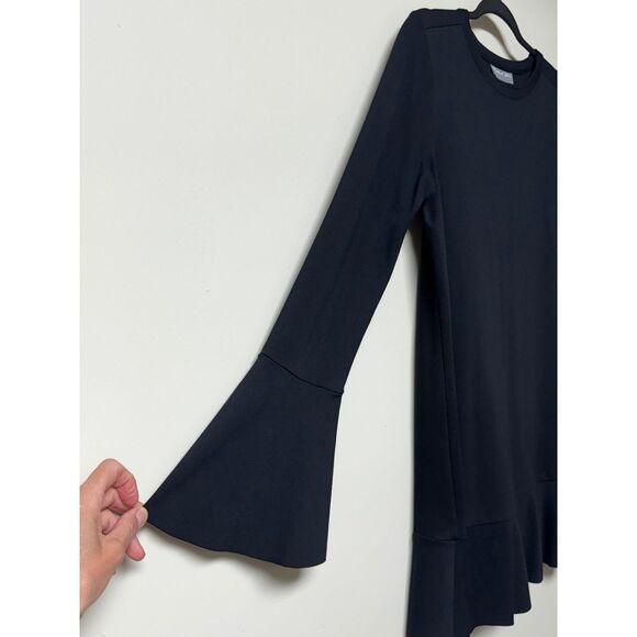 MICHAEL STARS Black Bell Sleeve Peplum Hem Long Sleeve Mini Dress, Sz M - Picture 3 of 9